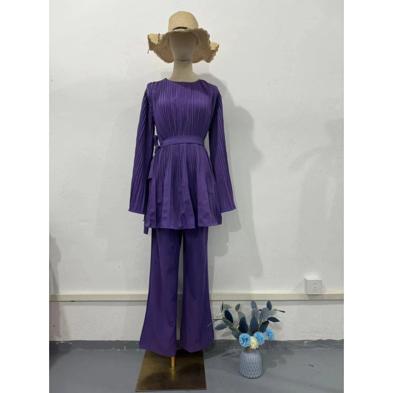 

European and American 2025 Pleat Design Sense Fashion Temperament Slacks Set Women Loose Pants Set Women Lavender purple S