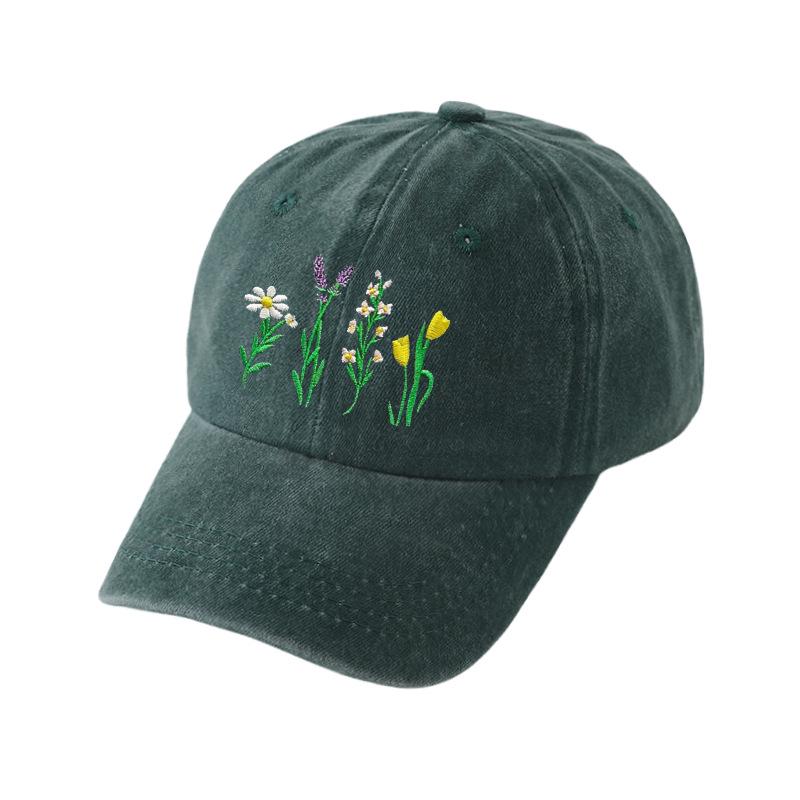 Floral Embroidered Polyester Baseball Cap - Adjustable Sun Protection Casual Hat
