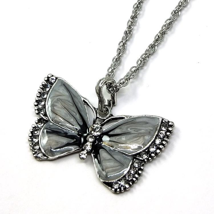 

Alloy Drip Oil Butterfly Pendant Necklace with Chain сірий колір