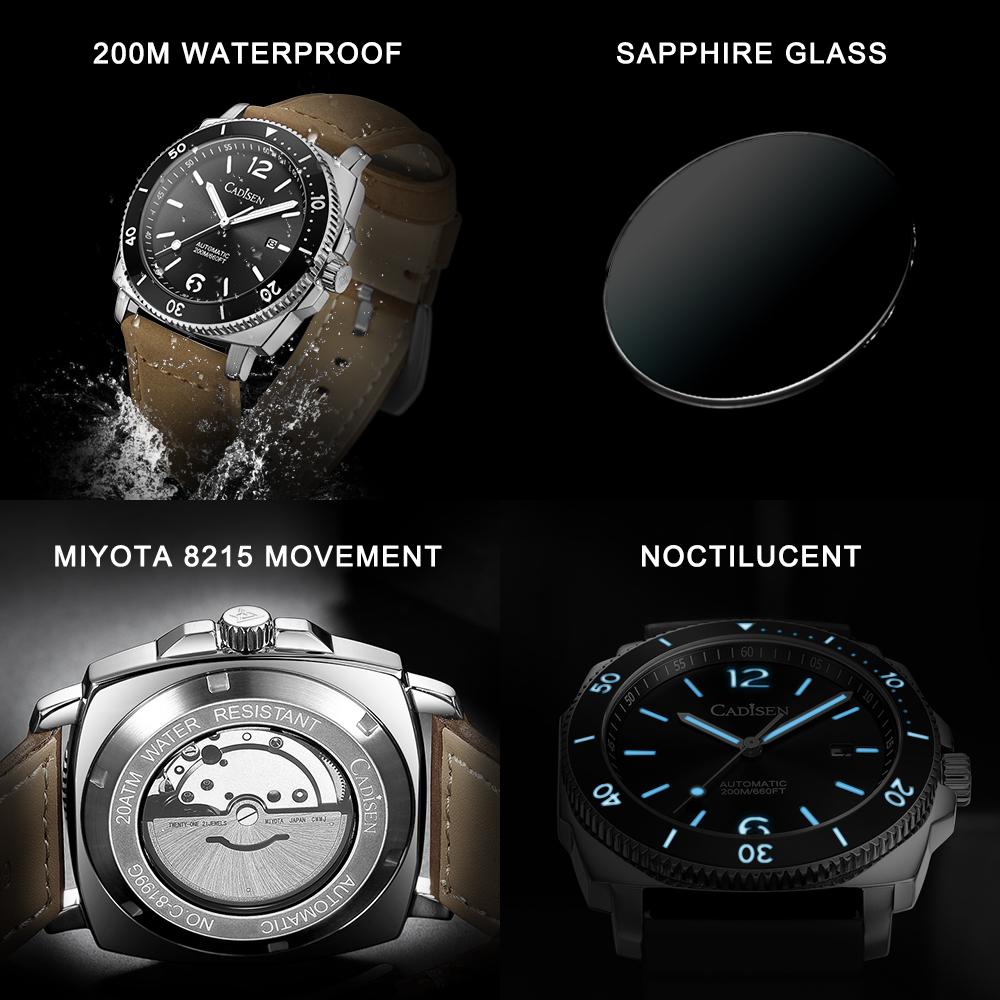 Orologio meccanico CADISEN da uomo, automatico, impermeabile