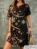 Fashion 3D Santa Claus Christmas Snowflakes Print Dress Loose Casual Short Sleeve O-Neck Mini Dress New Year Party Dress