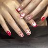 24Pcs Nude Short Square Press On Nails White Heart Print Valentine Full Cover False Nail Tips