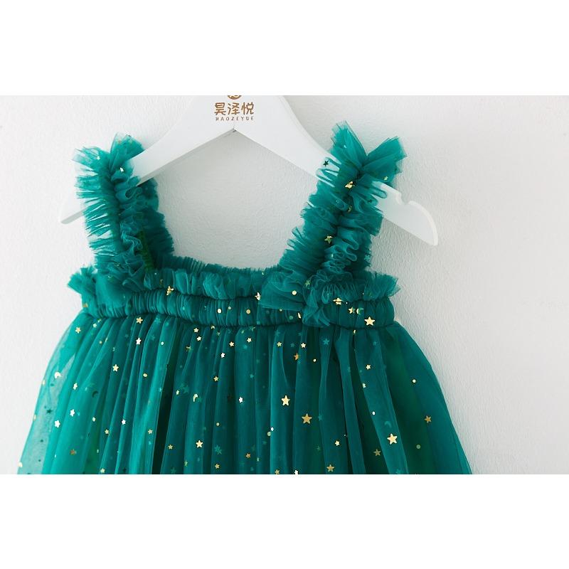 New Christmas Dress Stars Moon Strapless Dress Princess Mesh Shaggy Dress Children's Halter Dress Holiday Dress