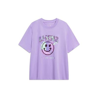 Sports Life Series Letter Print Round Neck Pullover Short Sleeve T-Shirt Women Tops Luo-Mei-Purple AHST192-1