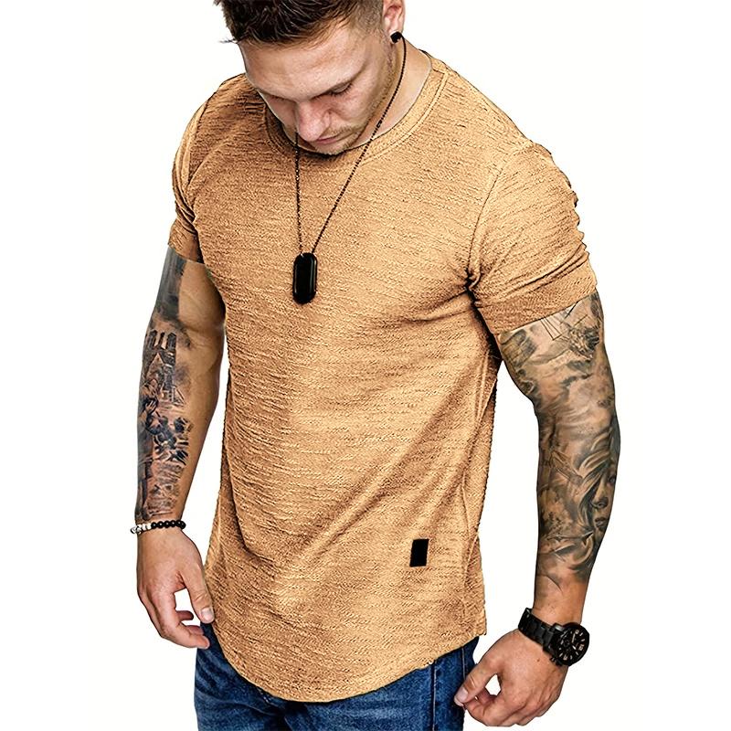 Summer Mens Lightweight T-shirt Short Sleeve Jogging Basic Solid Collar Crew Neck Tshirts Sport Tops