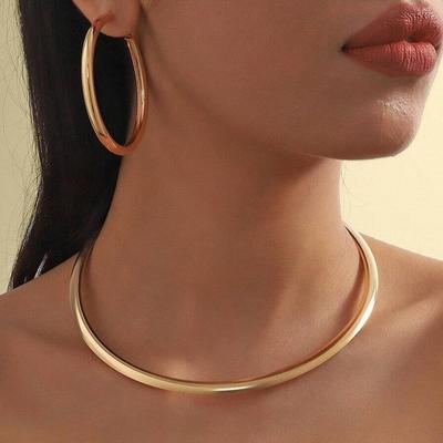 Minimalistisches Bohemian Runder Choker Ohrringe Set - Europäischer und Amerikanischer Urlaubsstil