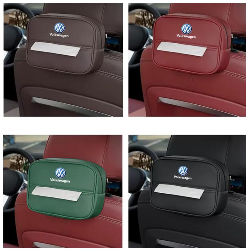 UNYDV1 Leather Car Tissue Box Sun Visor Seat Back Hanging Bag Accessories For Volkswagen VW RLine R GTI Golf Amarok Phaeton ID3 Tiguan