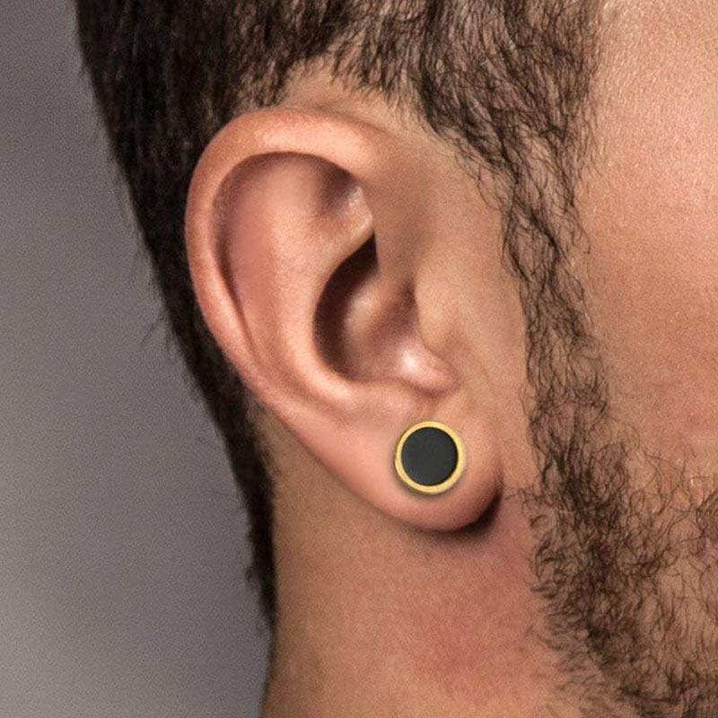 2pcs Unisex Punk Stainless Steel Simple Drip Oil Double Side Barbell Dumbbell Round Stud Earrings for Men Women Hip Hop Jewelry