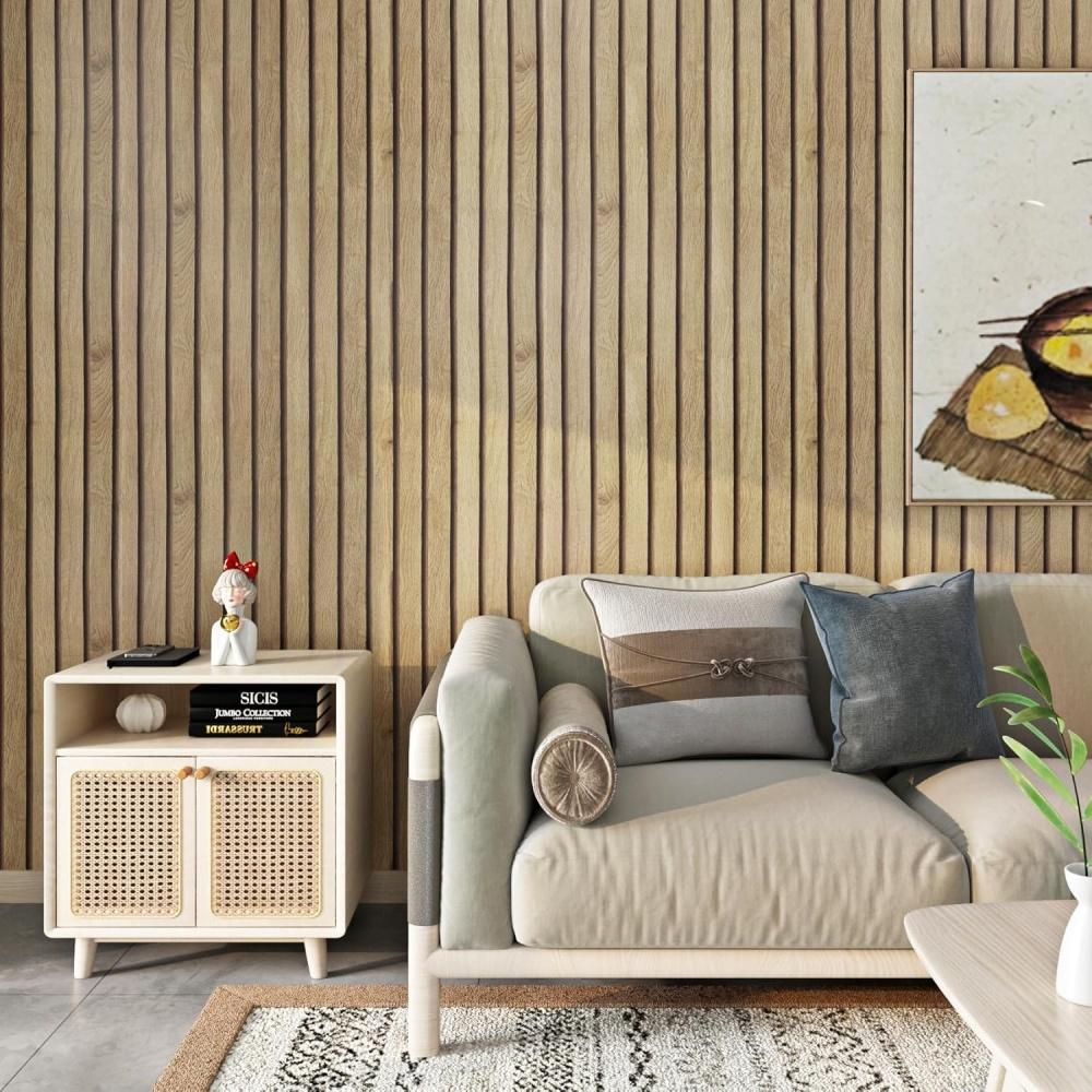 1 Roll Self-Adhesive Wood Grain Wall Panel Waterproof Background Wall Grille Sticker Suitable for Ceiling Living Room Decoration