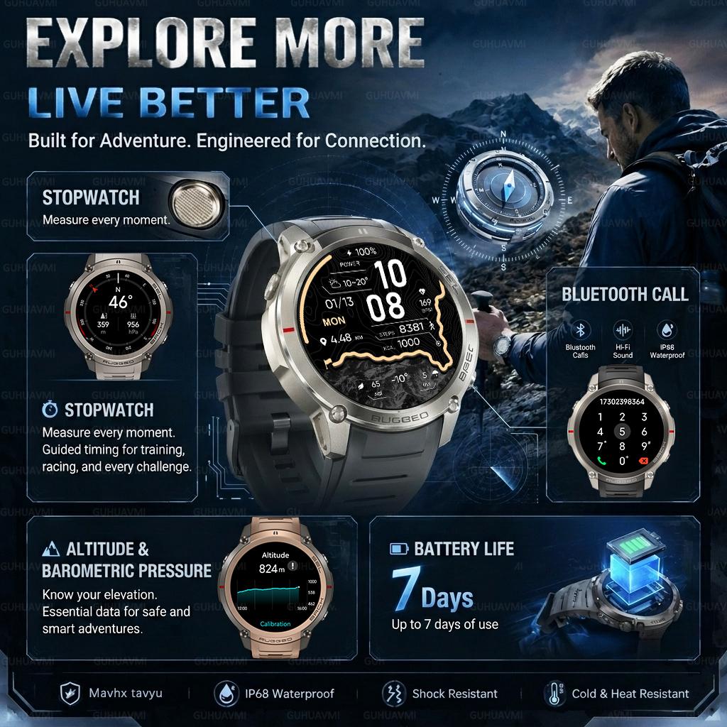 2026-Top Accurate GPS Smart Watch Offline Maps Download Compass Tracking 170+ Sport Modes 5ATM Waterproof Tactics Sport Smart Bracelet Men Gift