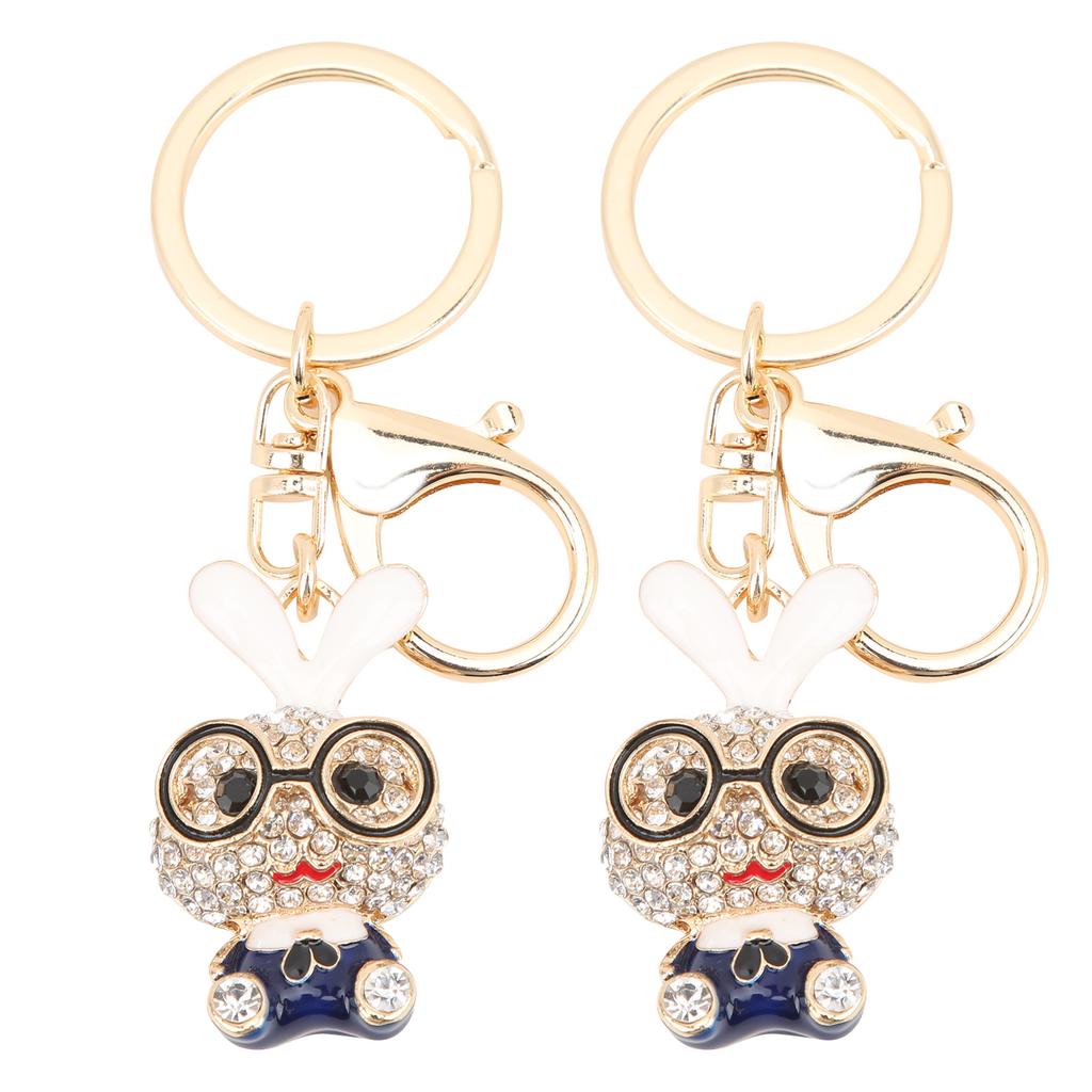 2pcs Keychain Pendants Cute Bunny Shape Rhinestone Ornaments Accessories for Keychains Bag Decoration Gift