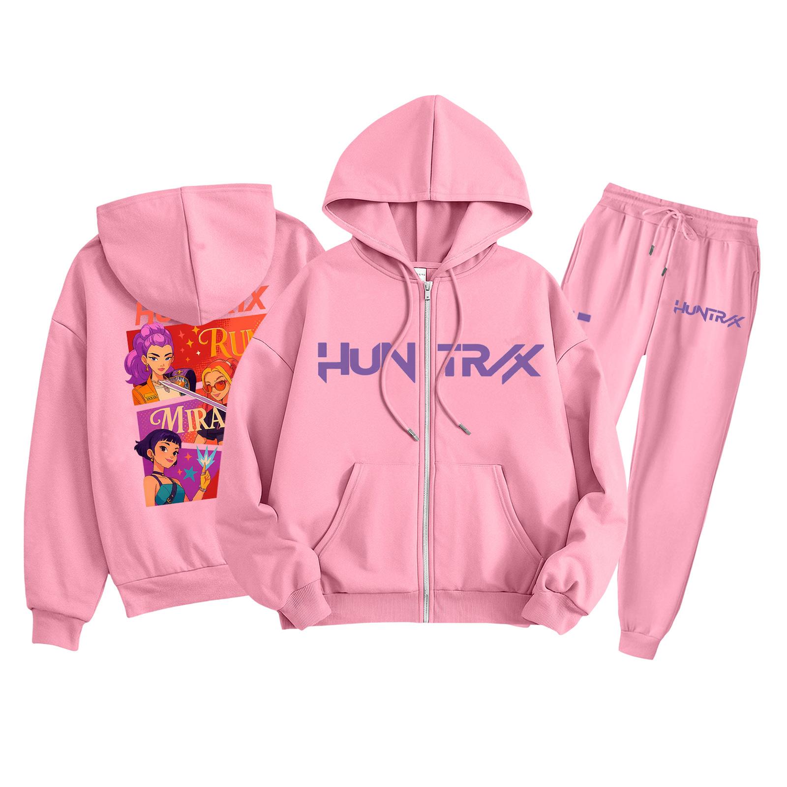 

Детская мода Толстовка с длинным рукавом, на молнии, с капюшоном, спортивные штаны с принтом, комплект толстовки с карманами 110 розовый