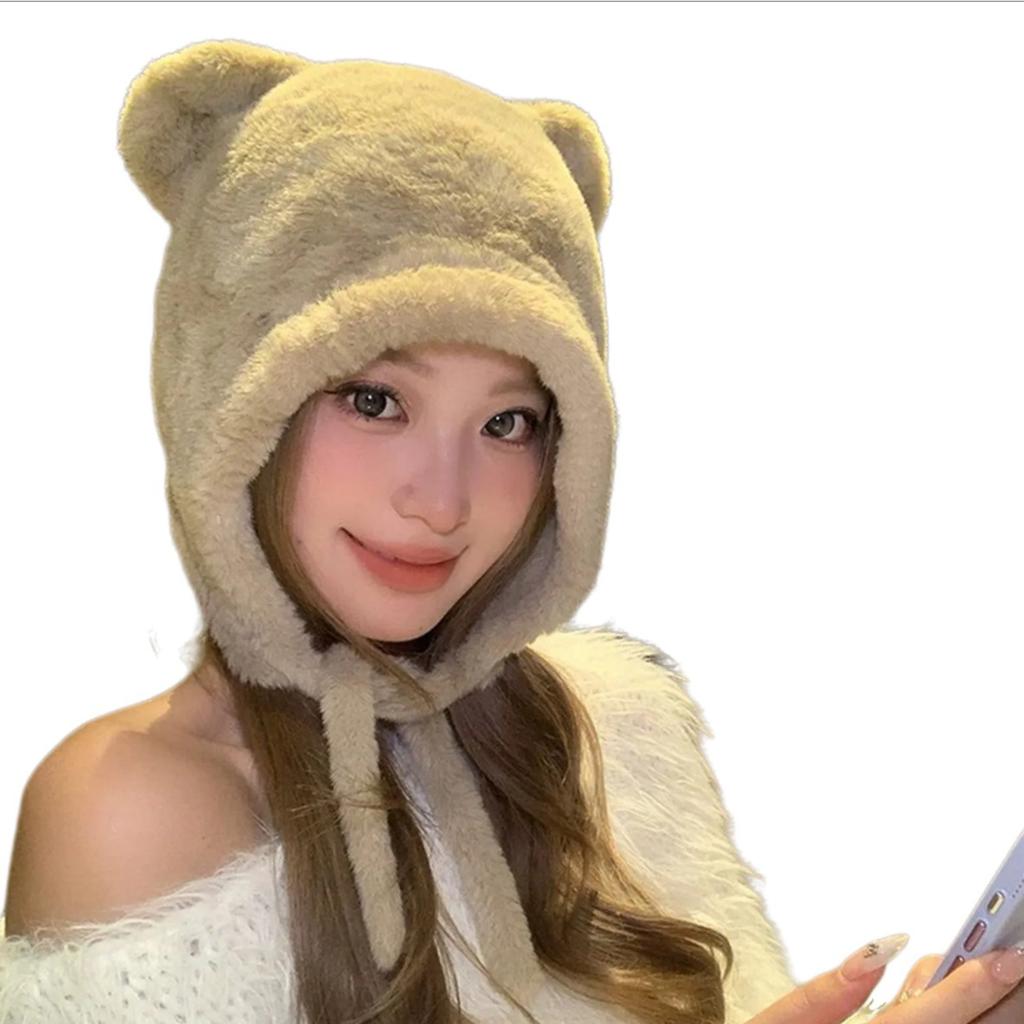 Bear Pattern Hat Adult Soft Plush Hat Thicken Female Hat Versatiles Stylish Hat for Travels and Shopping