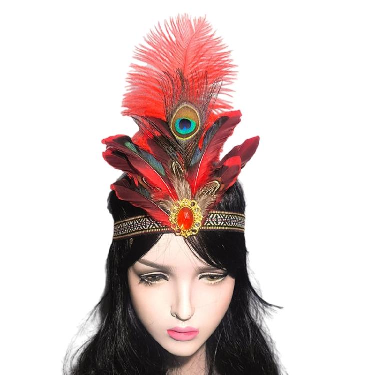 Indian Costume Hairband for Carnivals Party Festival Props Feathered Hairband Indian Hairhoop Cosplay Headwear