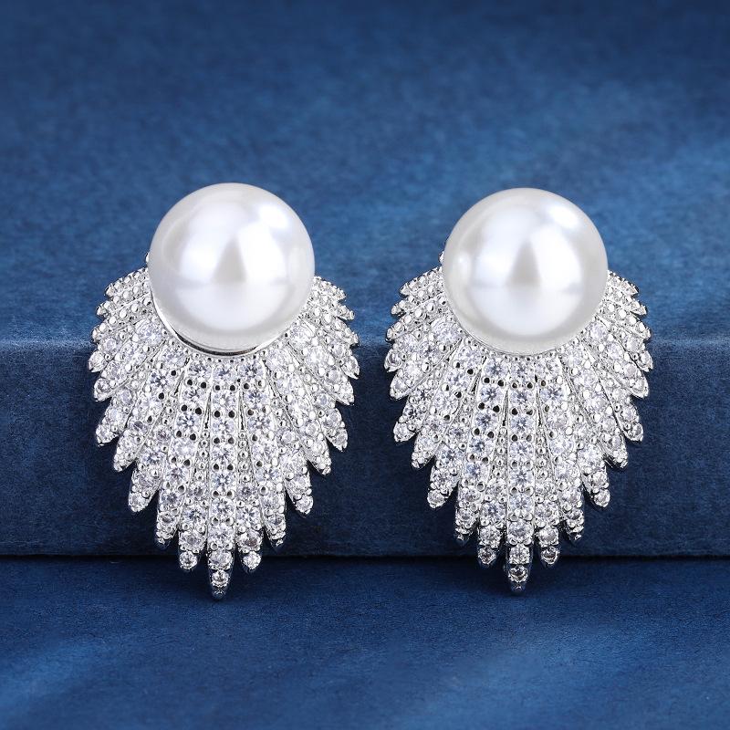 Jewelry Copper Bottom Gold-Plated Inlaid Fritillary Pearl White Pearl Set 12Mm