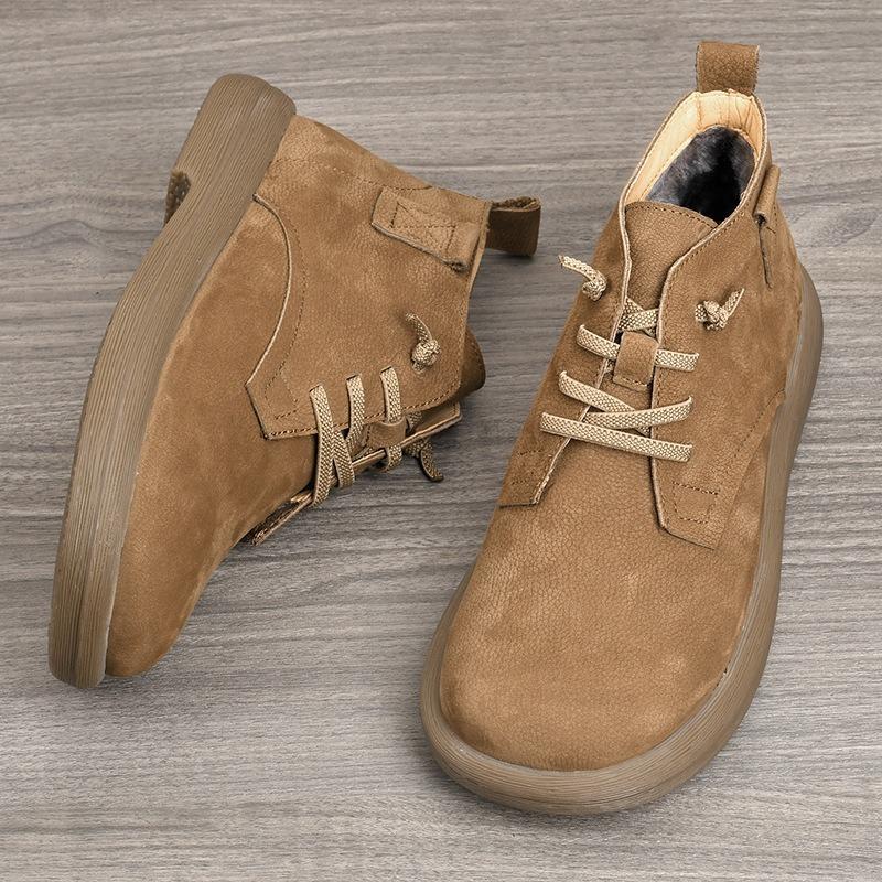 New Men's Cowhide Short Boots Winter Stretch Shoelace Ankle Boots Men's Leather Soft Bottom Vintage Workwear shoes Chelsea Boots