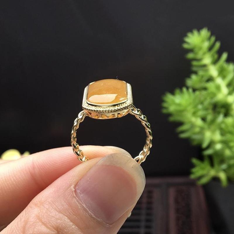 New Arrival In Classic Vintage Glossy Natural Yellow Chalcedony Rings Classics Edge Women Chains Square Finger Ring Gathering Party Event Banquet