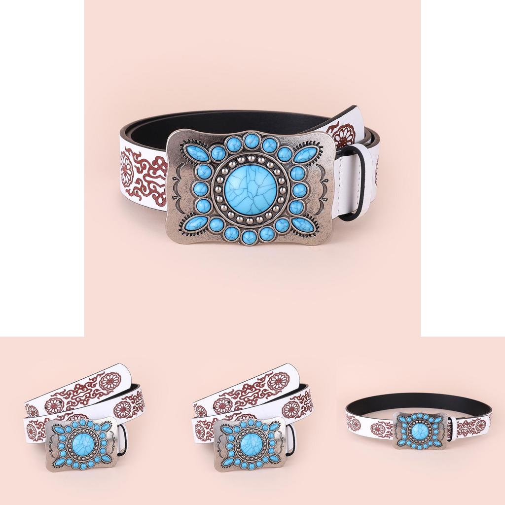 Retro Chic Boho Turquoise Belt Women's Bold Fashion Waistband Minimalist Engraved Waist Clamp