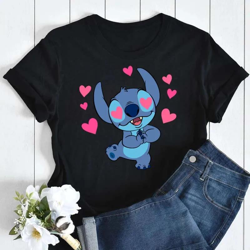 Kawaii Stitch Women's Fashion Top Casual Women's Round Neck T-Shirts Harajuku 90s Cute Stitch Women's Short Sleeves Tops Tees