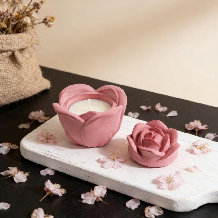 Rose Embossed Resin Jar Mould with Lid Concrete Cement Silicone Mould for Epoxy Resin Candle Container Home Decoration