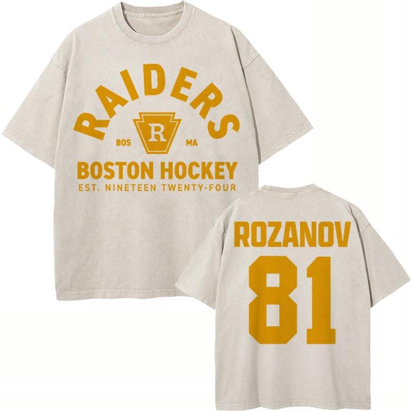 100% Cotton Vintage Washed Heated Rivalry Ilya Rozanov 81 Boston Raiders T Shirt Men Scott Hunter Shane Hollander Acid Wash Tees