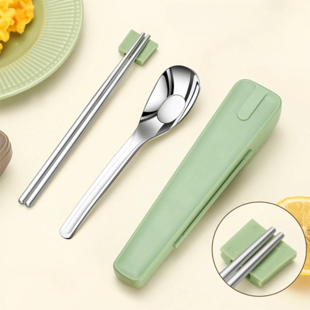 2Pcs/Set with Buckle Travel Cutlery Set with Storage Box Spoon Chopsticks Set  Outdoor