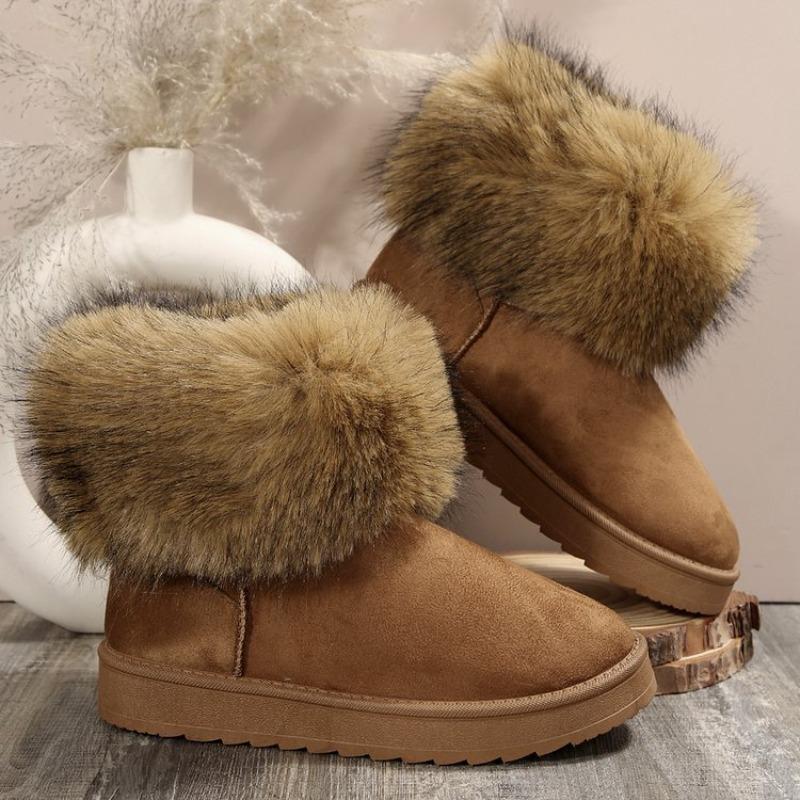 Short Thick-soled Snow Boots Women's Winter Cotton Shoes Solid Color Plush Casual Fluffy Mouth Large Size Snow Boots