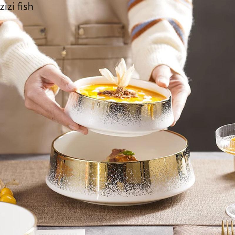 Creative Circular Ceramic Bowl Thick Soup Bowl Dessert Bowl Pasta Bowls Salad Bowls Fruit Bowls Restaurant Specialty Tableware