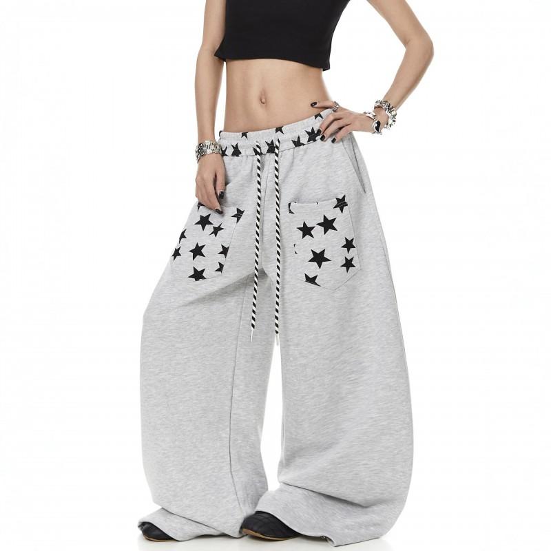 American Style Reverse Wear Star Print Curved Sweatpants Loose Wide Leg Pants Jazz Dance