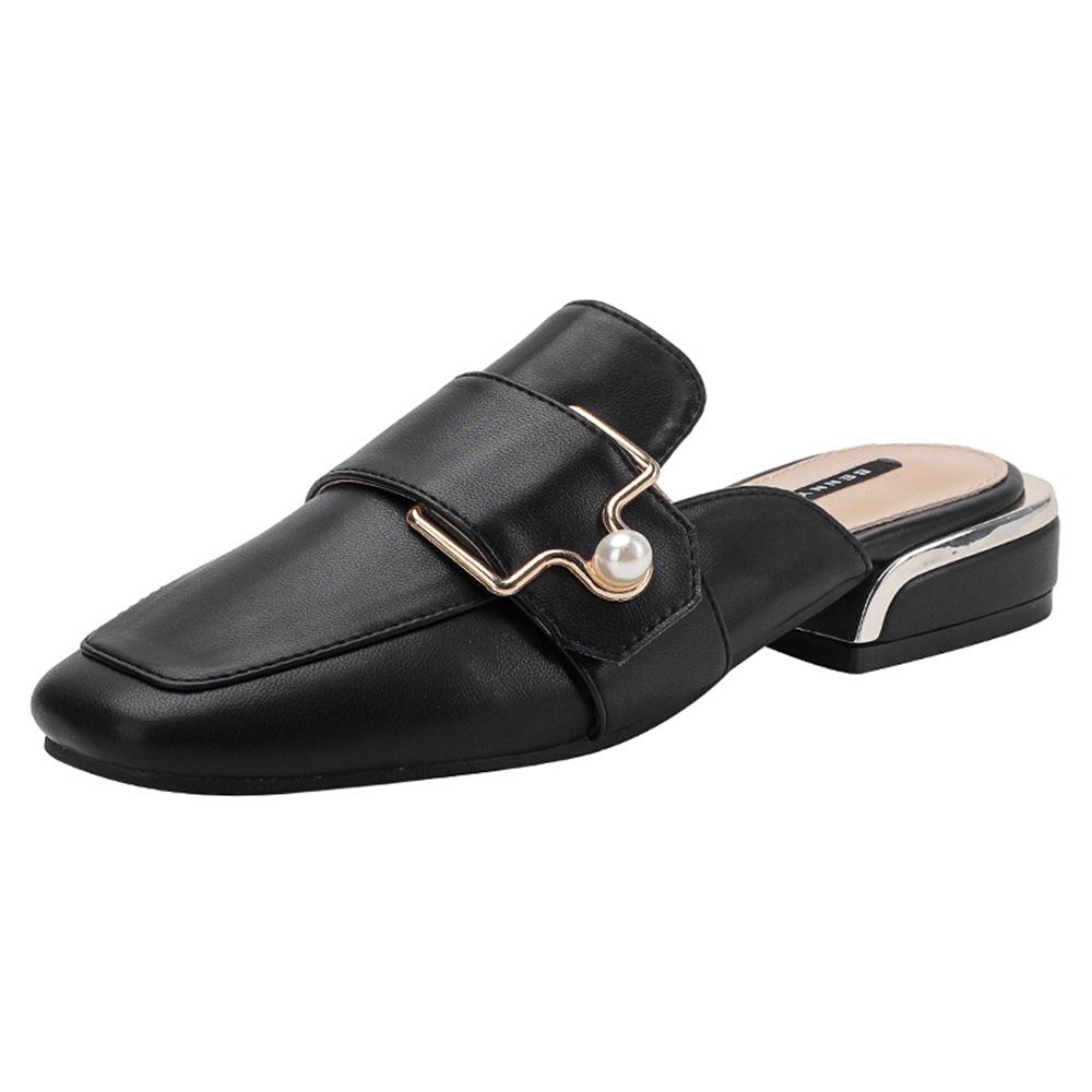 Leather Bag Head Half Slippers Women's Summer Wear 2025 New Spring Sandals Leather Shoes Half Support Single Shoes Large Size Muller Shoes
