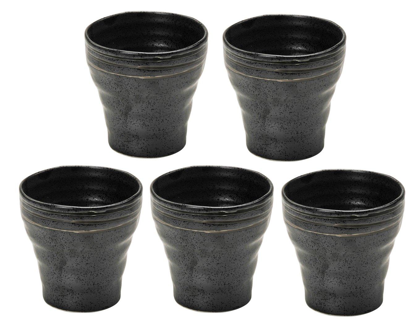 

Mino ware shochu set of black cups, 5, swirl, 417-27-45E(5)