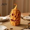Handmade Fall Decor Handwoven Halloween Pumpkin Basket, Spooky Candy Storage Basket with Lid, Vintage Wicker LED Lantern for Light Up Candle