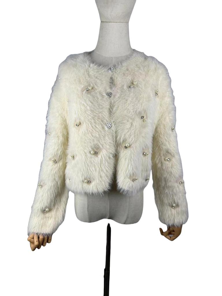 Women's Imitation Mink Velvet Beaded Cardigan Sweater