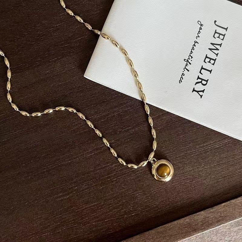 New Style Tigereye Stone Pendant Necklace Sweet And Cool Layered Choker Chain Retro Accessory Women S Necklace Jewelry Gift