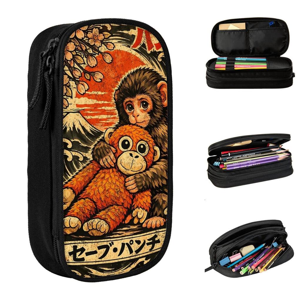 Punch Baby Monkey Japanese Style Pencil Cases Fun Pen Bag Student Large Storage School Supplies Cosmetic Pencil Box