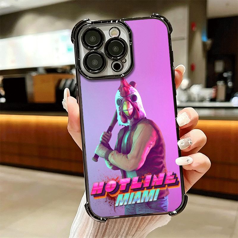 H-Hotline M-Miami Game Plating Phone Case For Iphone 16 17 Pro Max Air 16E 14 15 Plus 12 13 Mini Anti-Fall Airabag Cover