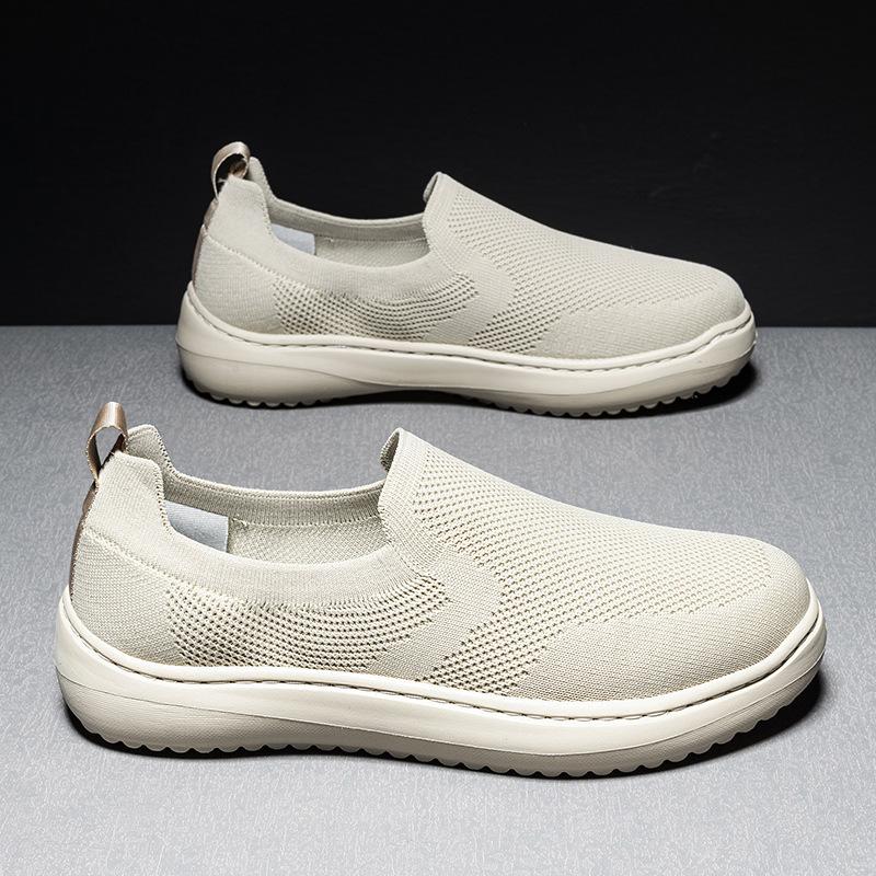 

Youth one-pedal fly-woven casual mesh shoes men s 2025 summer new lightweight breathable soft-soled foot-covering lazy shoes 44 бежевый
