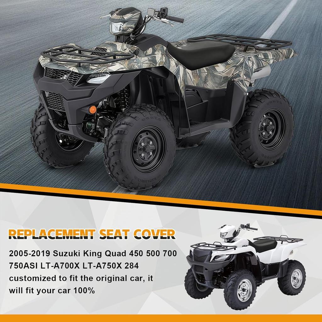 Seat Cover Replacement For 2005- Suzuki King Quad 450 500 700 750ASI LT-A700 LT-A750X 284, Heavy Duty Leather ATV Seat Cover Replacement, Black