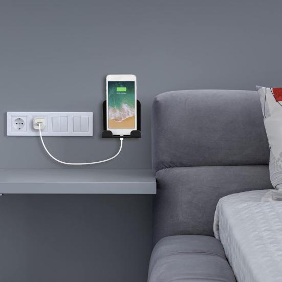 2Pcs Wall Mount Phone Holder Bedside Smartphone Charging Stand Phone Stand with Charging Holes Compatible with Most Phones And Mini Tablets