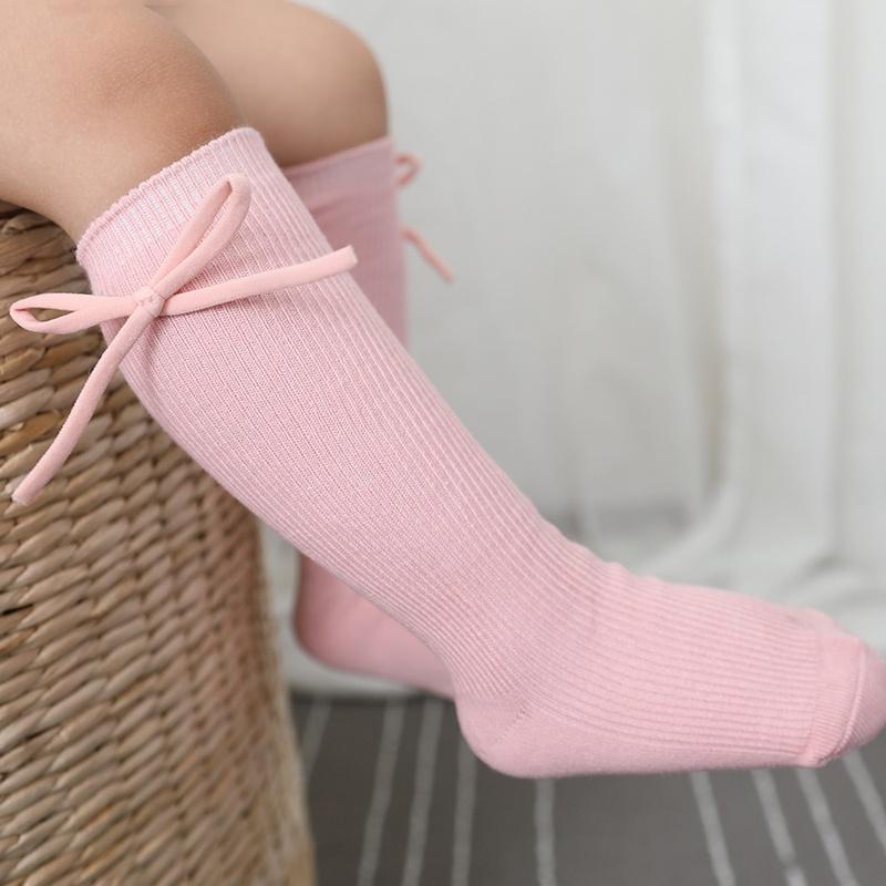 1 Pair Cute Bow Calf Sock for Kids Girl Retro Sweet Prinicess Bow Baby Girl Sock Spring Autumn Solid Color Cotton School Sock