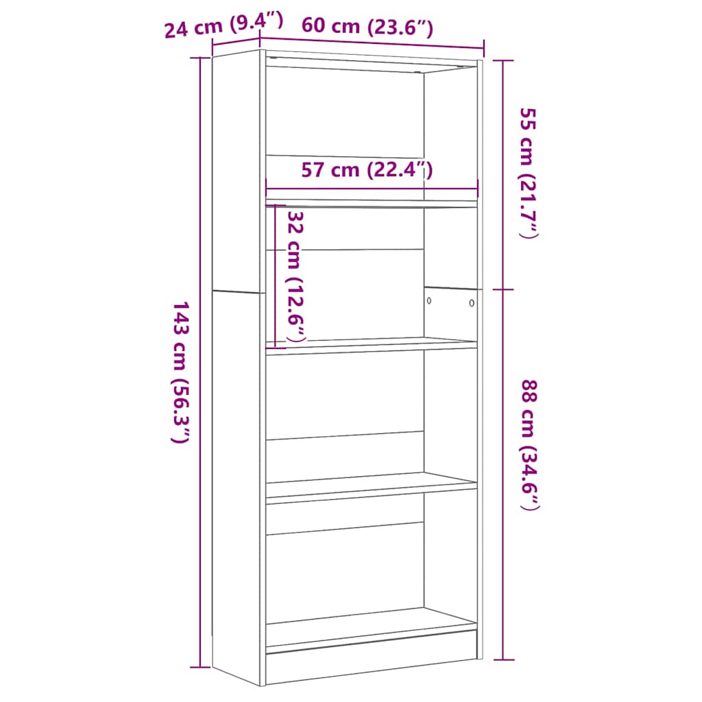 Bookshelf Black Oak Look 60 x 24 x 143 cm Engineered Wood