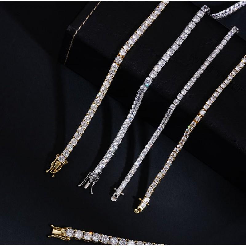 Zircon Tennis Bracelet 3-5mm Gold Plated Copper Chain Men Women Hip Hop Style Geometric Design