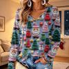 Women's V-Neck Long Sleeve Christmas Print Lightweight Blouse for Spring Summer