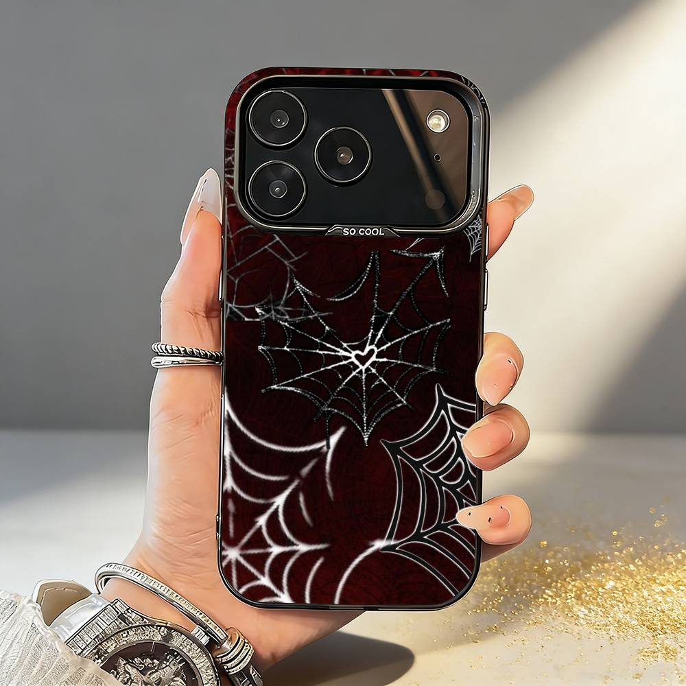 Cool S-Spider Web H-Heart Phone Case For iPhone17,16,15,14,13,12,11,Pro,MAX Gray Matte Silicone Black Cover