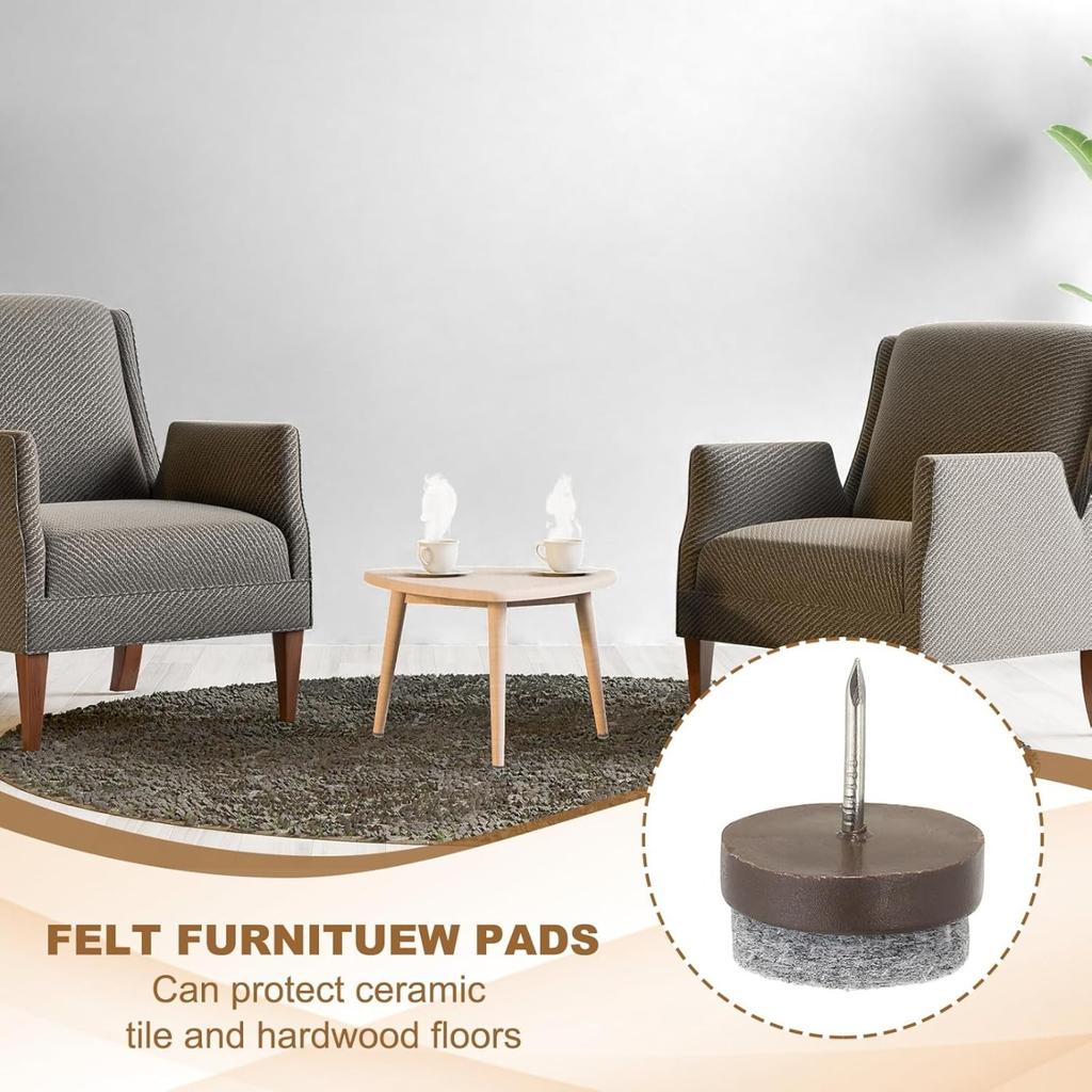 Nail-on Felt Pads, 30 Pcs Round Felt Furniture Sliders Pads Heavy Duty Floor Protectors for Wooden Chair Sofa Table Leg Feet