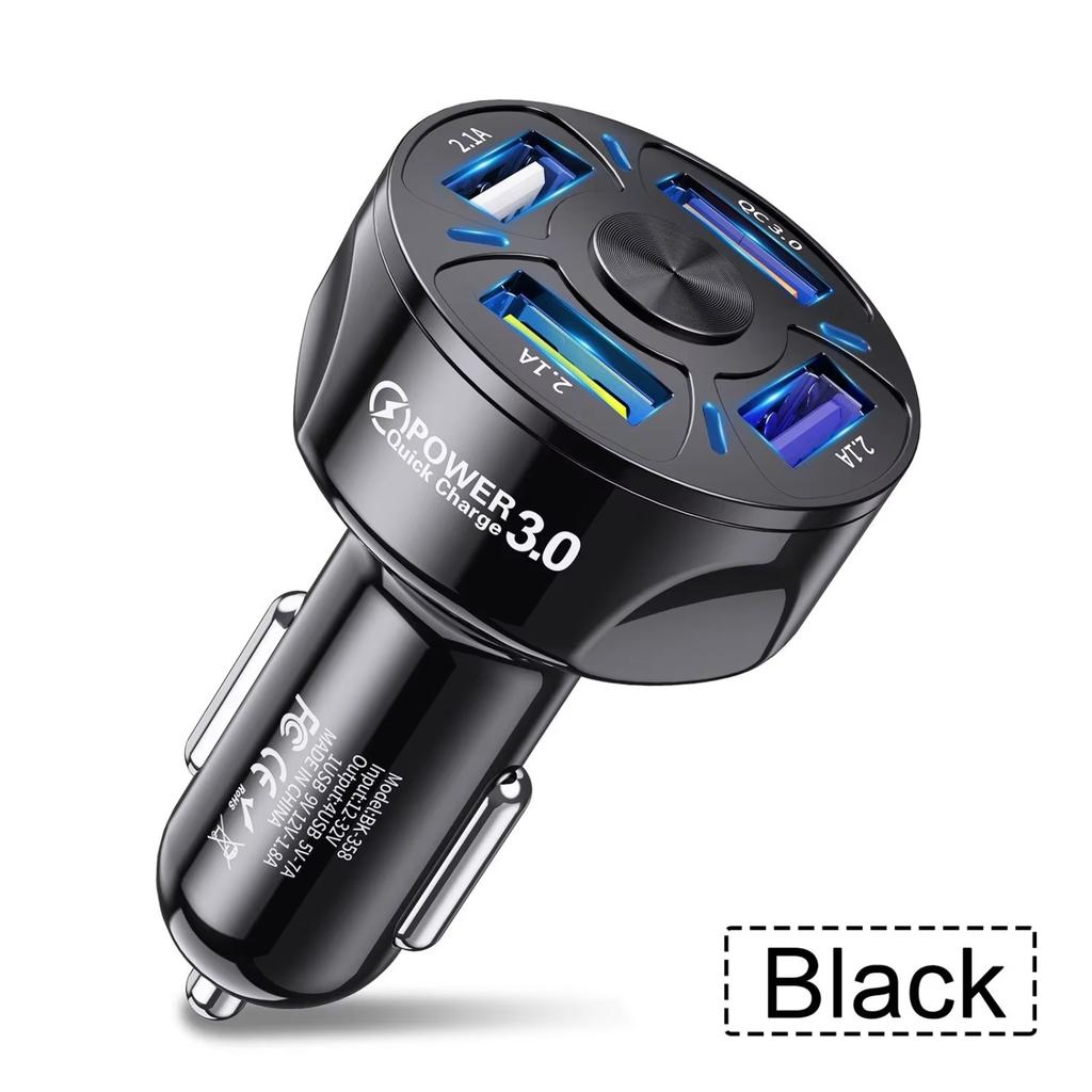 Fast Charging Car Charger 4 In 1 Retractable Car Charger with USB Type-C Cable & 2 Type C Charging Ports, Universal Car Charger