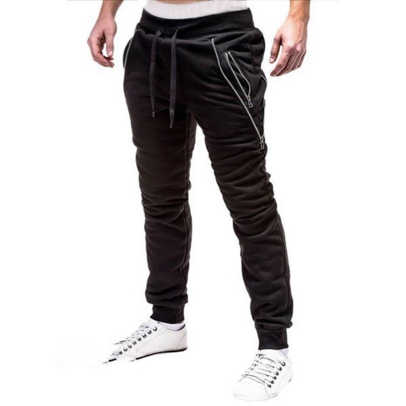 Men Drawstring Zipper Tapered Ankle Fashion Casual Sports Long Pants
