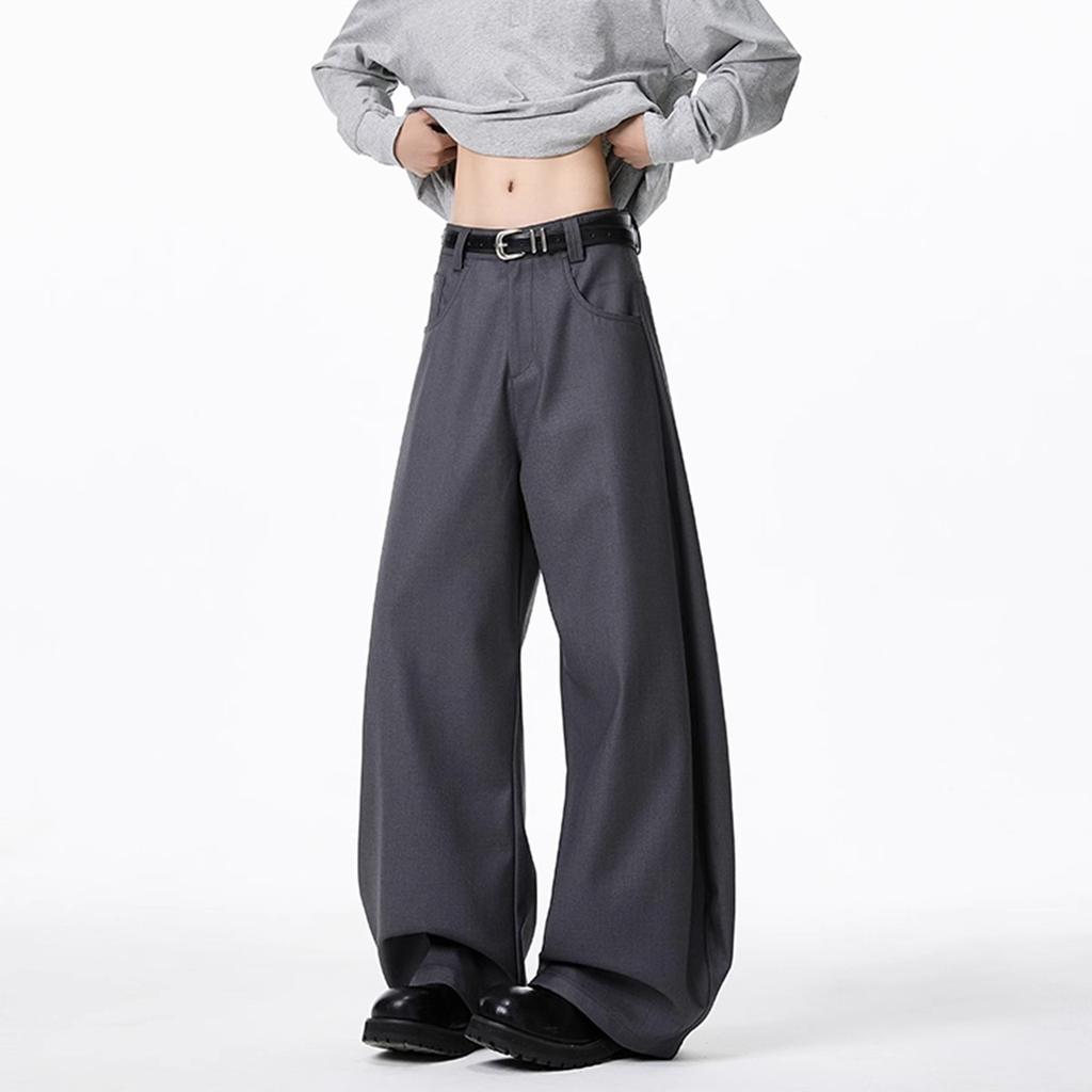 American Dark Gray Scimitar Pants Men's Spring Loose Drape Professional Suit Pants High Street Trendy Brand Wide Leg Trousers