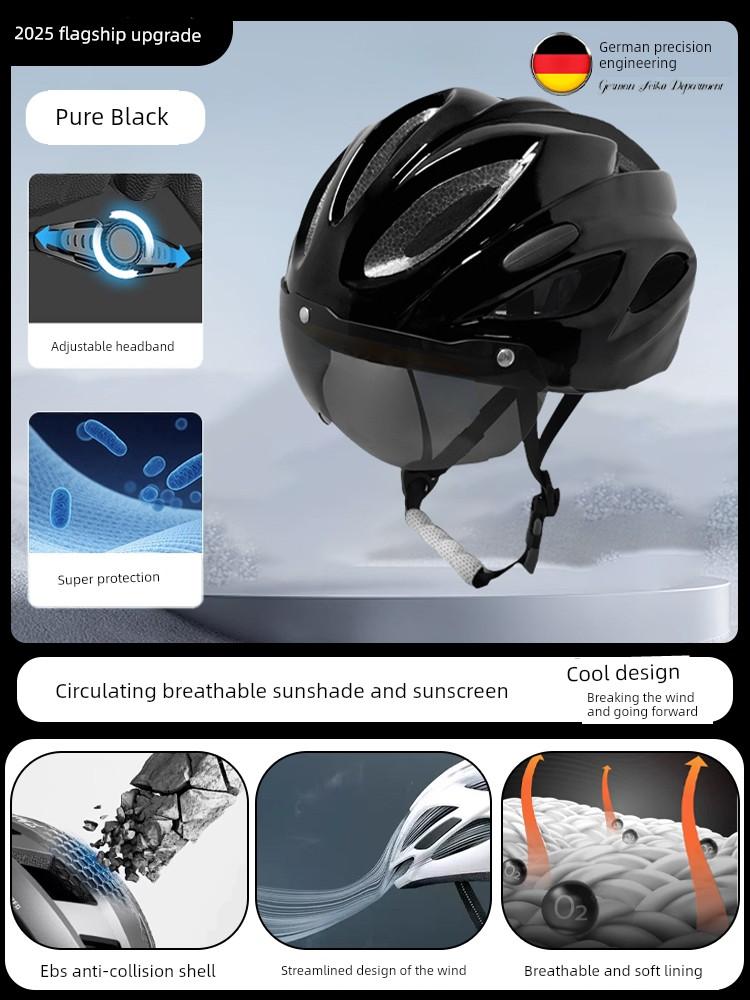 Bicycle Helmet with Goggles, One-Piece Riding Helmet, Men's and Women's Mountain Road Bike Safety Helmet
