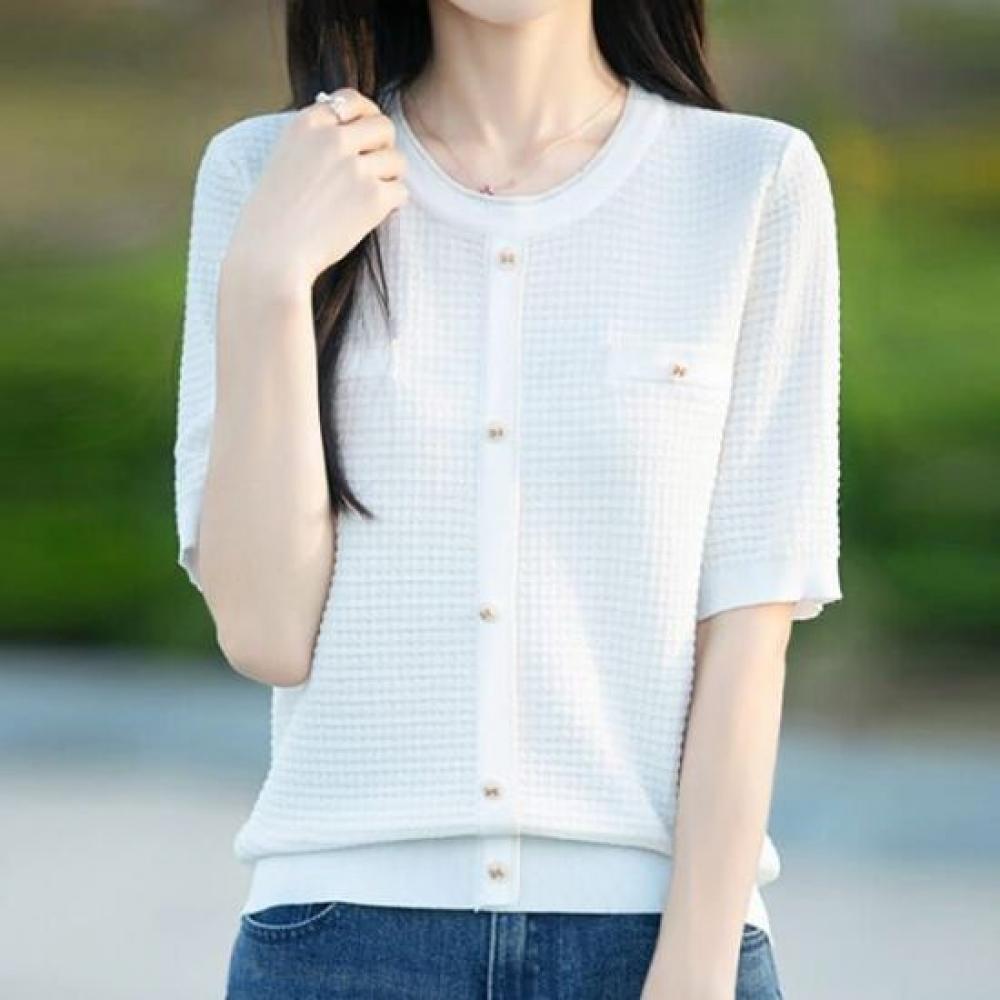 Navava Women VinTage Chic Round Neck ShorT Sleeve KniT T Nk2945